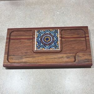 Artisan handmade wooden tray with Ceramic Inlay